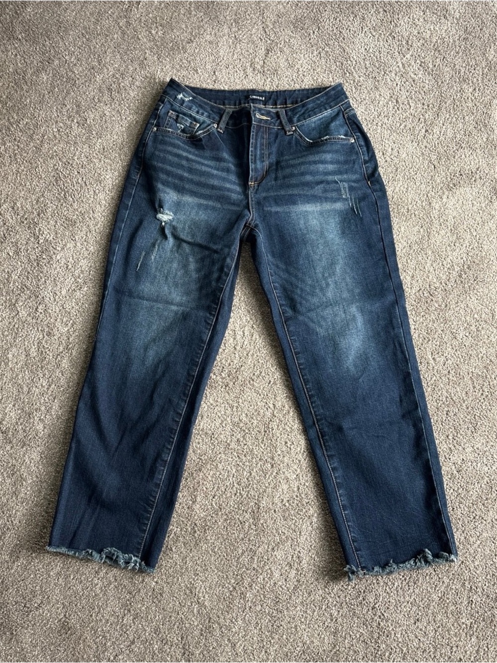 Flamingals Stretch Straight Leg Semi Dark Wash Raw Hem Jeans Size Small